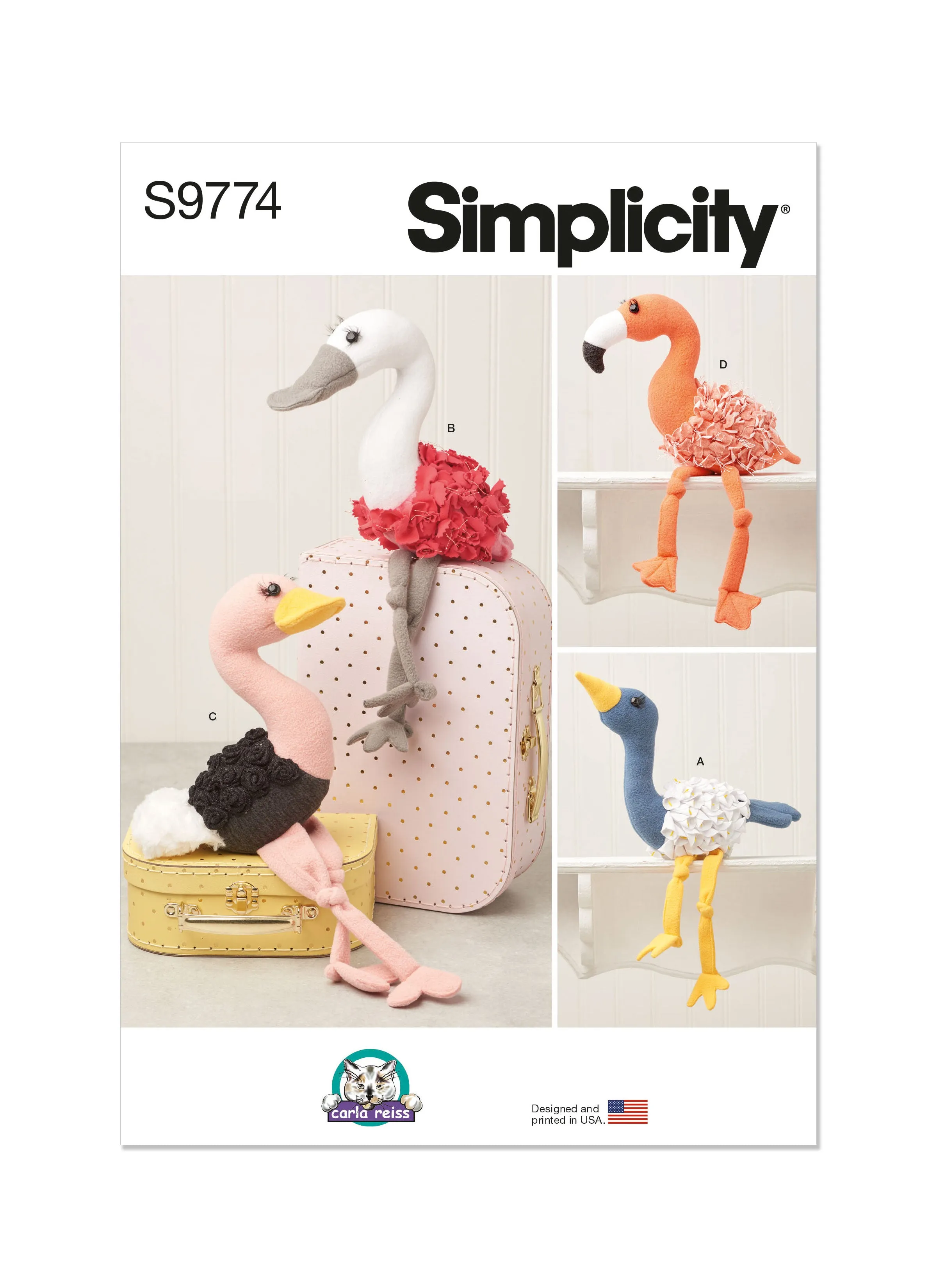 Simplicity 9774 sewing pattern Decorative Plush Birds by Carla Reiss Design