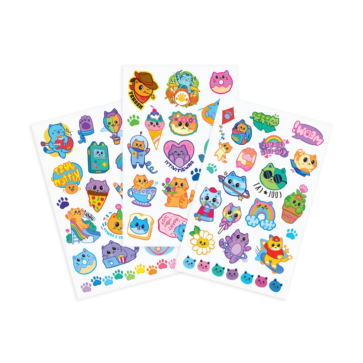 Tattoo-Palooza Temporary Tattoos - Colorful Cats - 3 Sheets