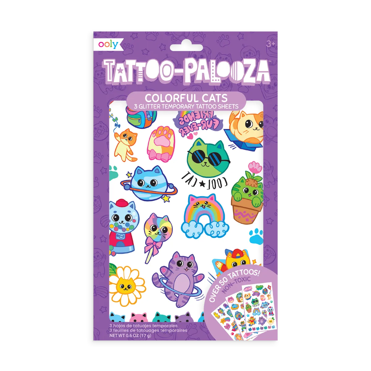 Tattoo-Palooza Temporary Tattoos - Colorful Cats - 3 Sheets