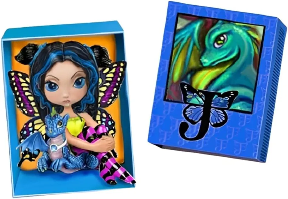 The Ashton-Drake Galleries The Dragonling Darlings Matchbox Collection Issue #3: "Sapphire" Handcrafted Resin Figure with Fire Fairy Wings & Glitter Accents by Jasmine Becket-Griffith 3-Inches