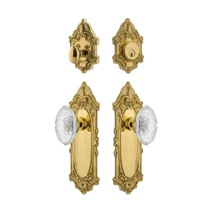 Victorian Entry Set with Crystal Victorian Knob in Unlacquered Brass