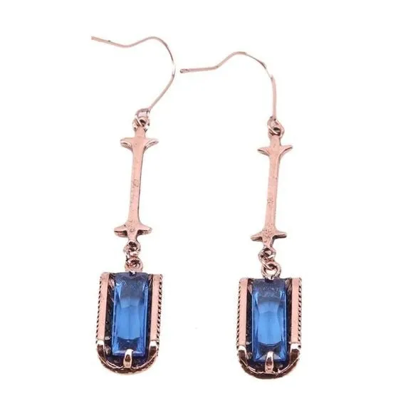 Victorian-Inspired Blue Crystal Filigree Dangle Earrings