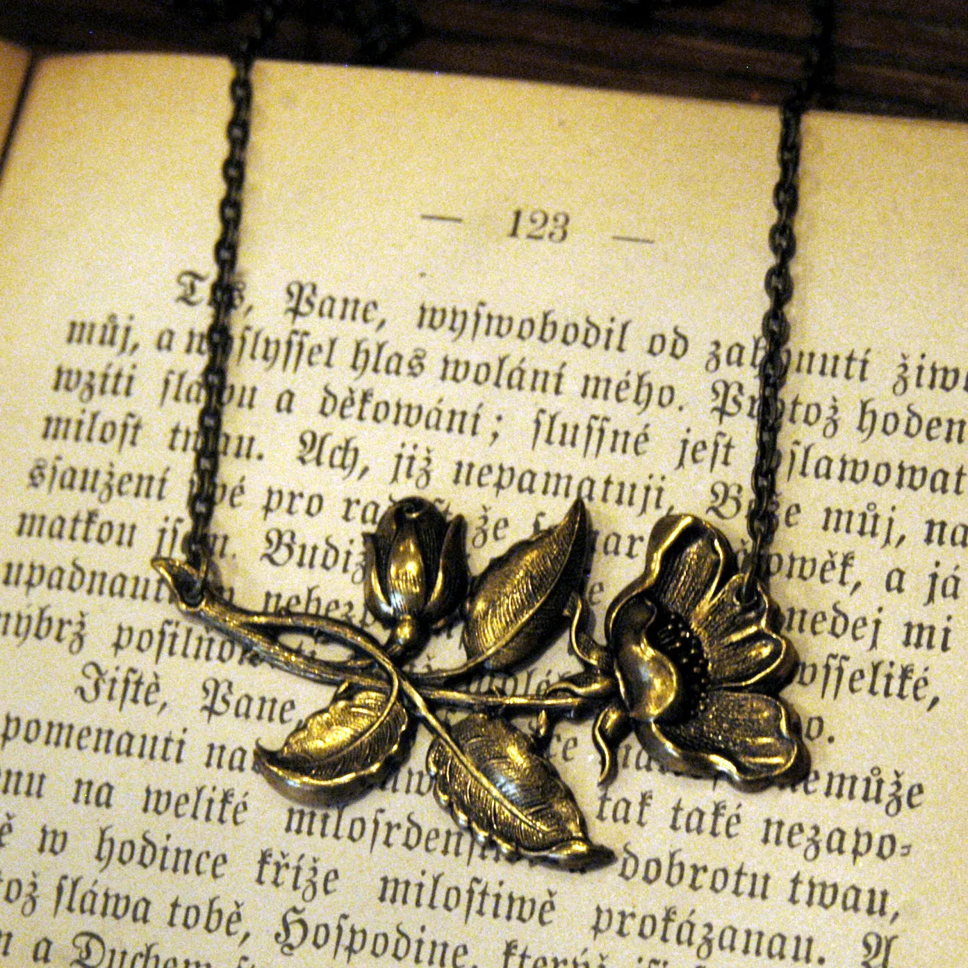 Victorian Rose Necklace in Brass