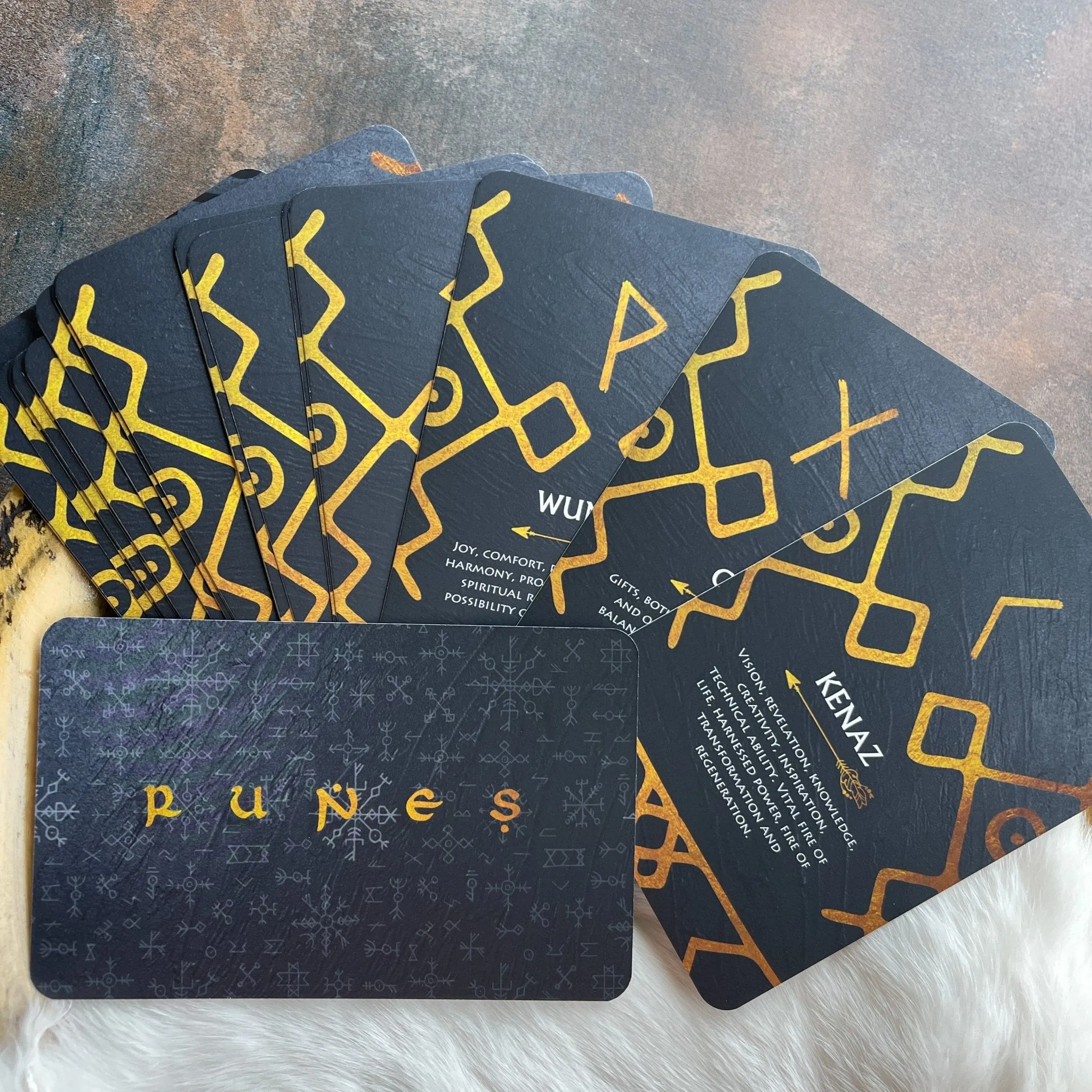 Viking Elder Futhark Runes Card Deck 24 Card Runes Oracle Golden Runes Oracle - Norse Cards