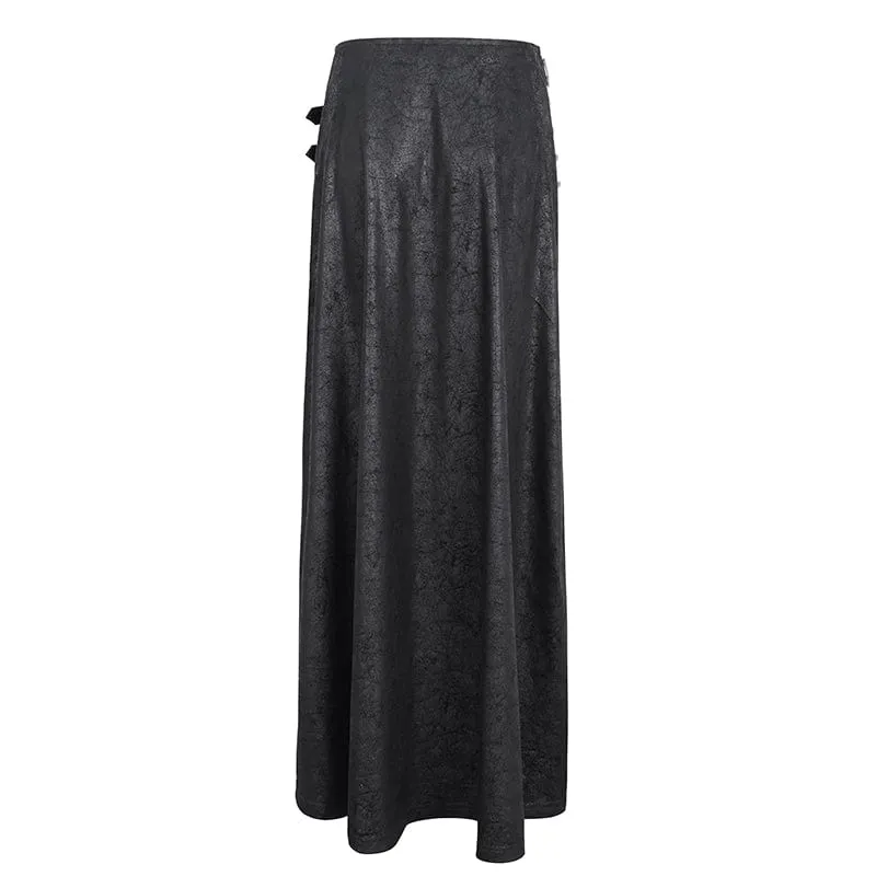 Women's Gothic Buckle Stud Side Slit Long Skirt